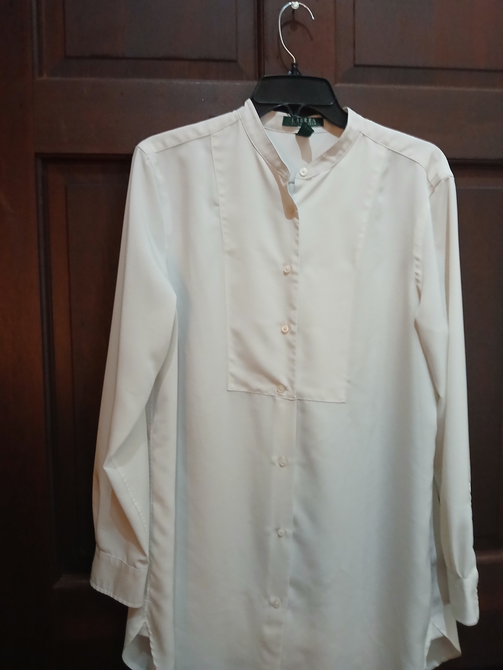 Lauren Ralph Lauren Off-White Band-Collar Bib Front Shirt Size L